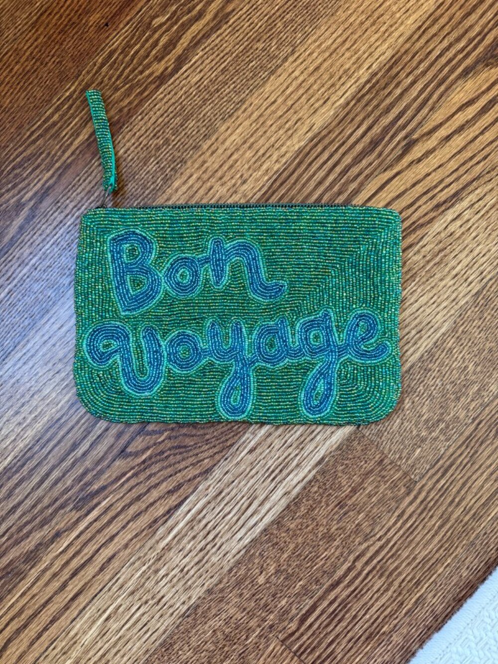 NEW The Jacksons London Green/Teal Hand-Beaded Bon Voyage Zip Bag